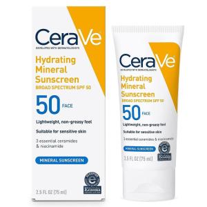 imageCeraVe 100 Mineral Sunscreen SPF 50 Face sunscreen With Zinc Oxide ampamp Titanium Dioxide Hyaluronic Acid  Niacinamide  Ceramides Oil Free Travel Size 25 ozSPF 50