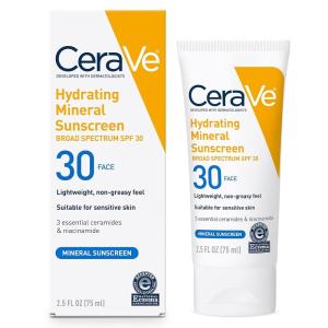 imageCeraVe 100 Mineral Sunscreen SPF 50 Face sunscreen With Zinc Oxide ampamp Titanium Dioxide Hyaluronic Acid  Niacinamide  Ceramides Oil Free Travel Size 25 ozSPF 30