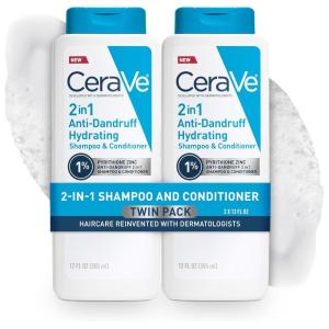 imageCeraVe 2 In 1 Hydrating Anti Dandruff Shampoo And Conditioner 1 Pyrithione Zinc Dandruff Treatment Color Safe ampamp Sulfate Free Shampoo And Conditioner Helps Eliminate Dandruff ampamp Relieve Itchy Scalp12 Fl Oz Pack of 2
