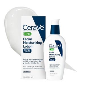 imageCeraVe PM Facial Moisturizing Lotion Night Cream with Hyaluronic Acid and Niacinamide UltraLightweight OilFree Moisturizer for Face 3 Ounce3 Fl Oz Pack of 1