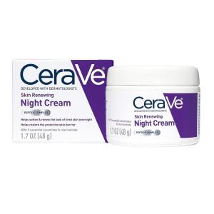 imageCeraVe Skin Renewing Night Cream Niacinamide Peptide Complex and Hyaluronic Acid Moisturizer for Face 17 Ounce Packaging may Vary
